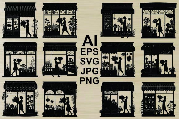 A Silhouette Bouquet in a Flower Shop: Graphics & Illustrations