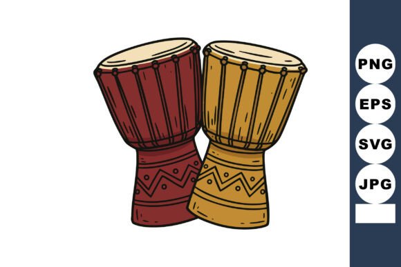 African Djembe Drums in Red and Yellow H Graphics
