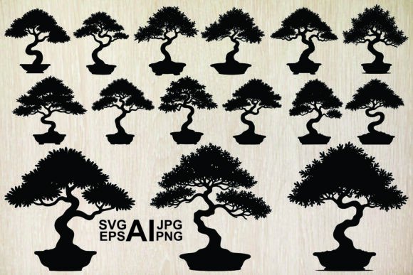 Bonsai Tree Silhouette Collection: Graphics & Illustrations for Handmade Brands