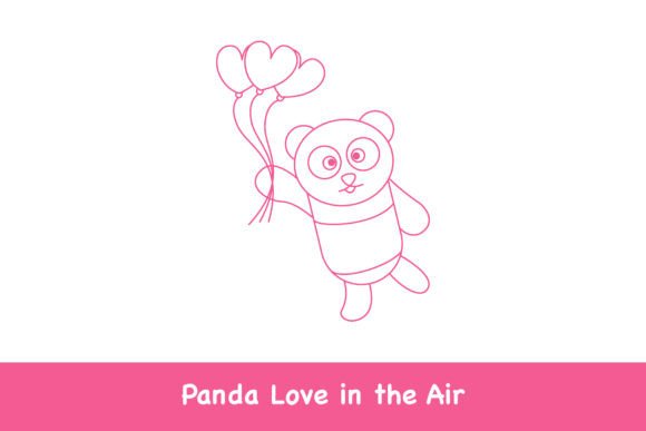 Cartoon Panda Bear with Heart Balloons I: Graphics & Illustrations