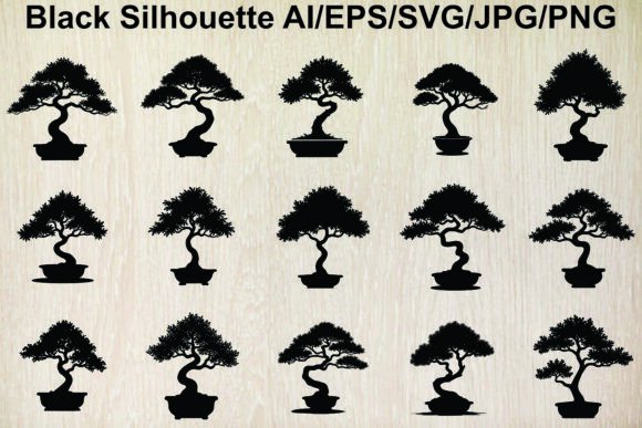 Collection Bonsai Tree Silhouettes: Graphics & Illustrations