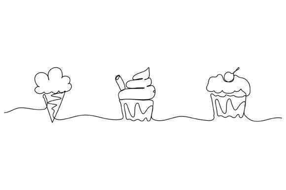 Continuous Line Cupcake: Clean Graphics & Illustrations for Editorial Use