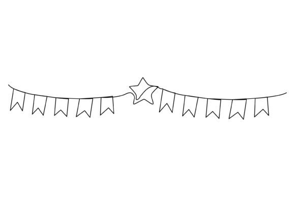 Continuous Line Party Garland Sketch: Graphics & Illustrations