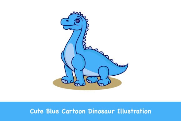 Cute Blue Cartoon Dinosaur Illustration: Graphics & Illustrations