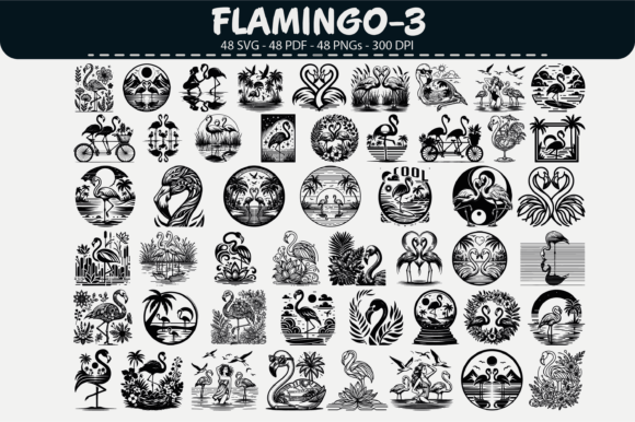 Exotic Flamingo Pack: 48 Graphics & Illustrations