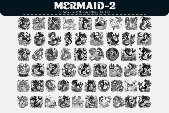 Fantasy Mermaid Clipart: 56 Graphics & Illustrations