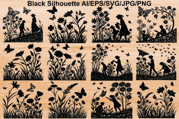 Gardening People Silhouettes: Graphics & Illustrations for Handmade Crafters
