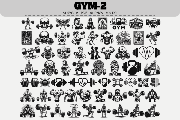 Gym Fitness SVG Bundle – 61 Designs: Graphics & Illustrations