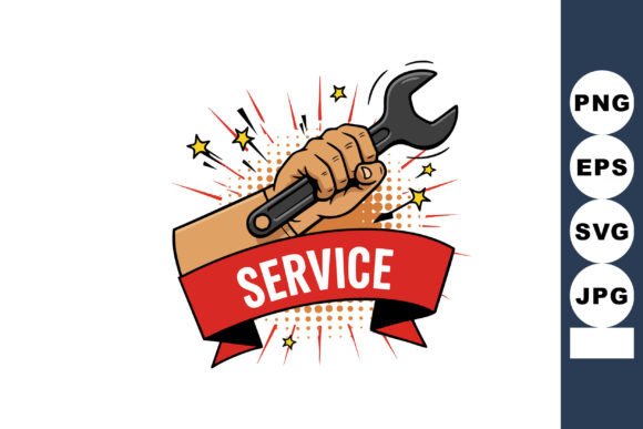 Hand Holding Wrench with Service Ribbon Graphics