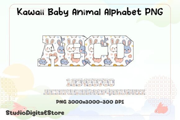 Kawaii Baby Animal Alphabet PNG: Graphics & Illustrations