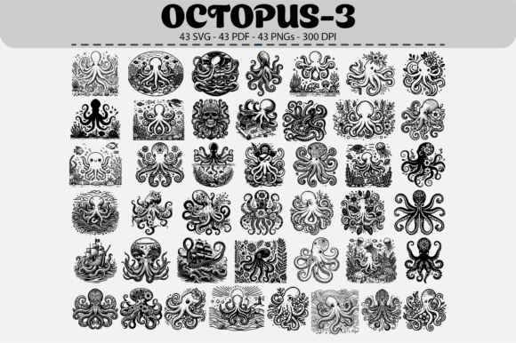 Octopus SVG Set – 43 Designs: Graphics & Illustrations for Local Branding