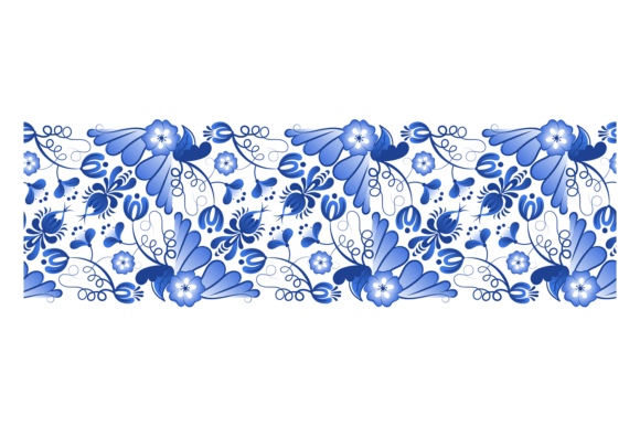 Ornate Border in Retro Floral Style. Blu