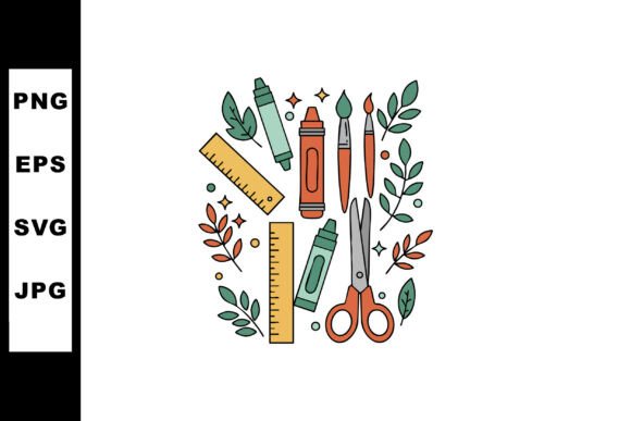 School Supplies with Rulers Scissors Pai Graphics