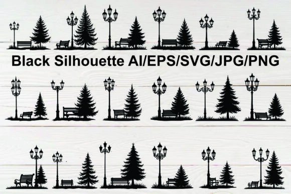 Silhouette Park Bench Lamp Posts: Graphics & Illustrations Review