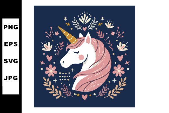 Unicorn Head with Golden Horn Graphics & Illustrations