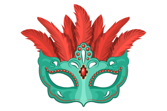 Vintage Opera Mask. Red Feather Decorati Graphics